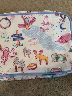 Roller Rabbit Camp Print Pouch in Pink, Yellow, Blue